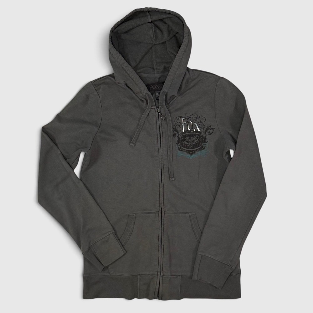 Fox Racing Juniors Zip Up Graphic Hoodie - L - Charcoal Gray